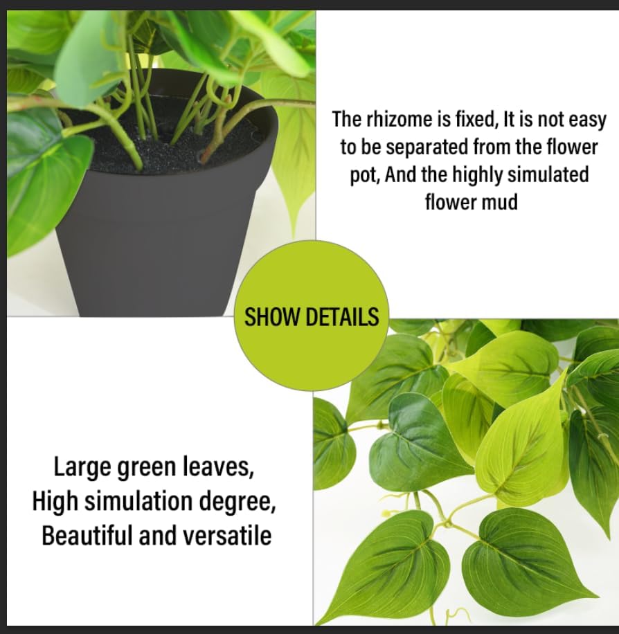 Tiita 1 Pack Fake Plants Artificial Scindapsus Aureus in Pots, Realistic Fake Greenery Potted Plants for Home Office Desk Window Sill Bathroom Bedroom Outdoor Indoor