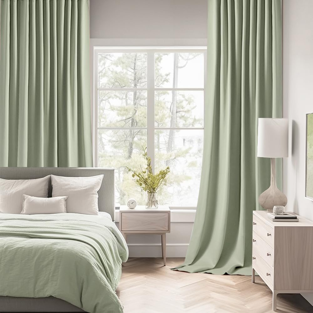 MIULEE Sage Green Back Tab Blackout Curtains 84 Inch Length 2 Panels Set for Living Room Bedroom Privacy, Rod Pocket/Pinch Pleated Thermal Insulated Room Darkening Light Blocking Drapes, W72xL84