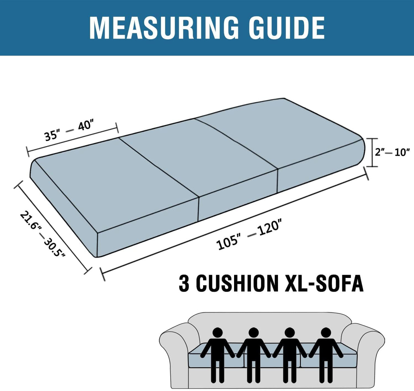 H.VERSAILTEX Super Stretch Individual Seat Cushion Covers - Sofa & Couch Cushion Slipcover Sets - Thick Jacquard Textured Twill Fabric (3 Piece XL Sofa Cushion Covers, Rust)