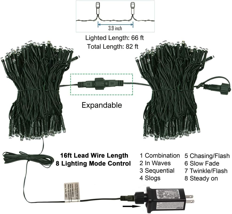 HOME LIGHTING 200 LED 66FT Christmas String Lights, St Patricks Day Fairy Lights with 8 Lighting Modes, String Mini Light Plug in for Indoor Outdoor Tree Garden Wedding Party Decoration, Green