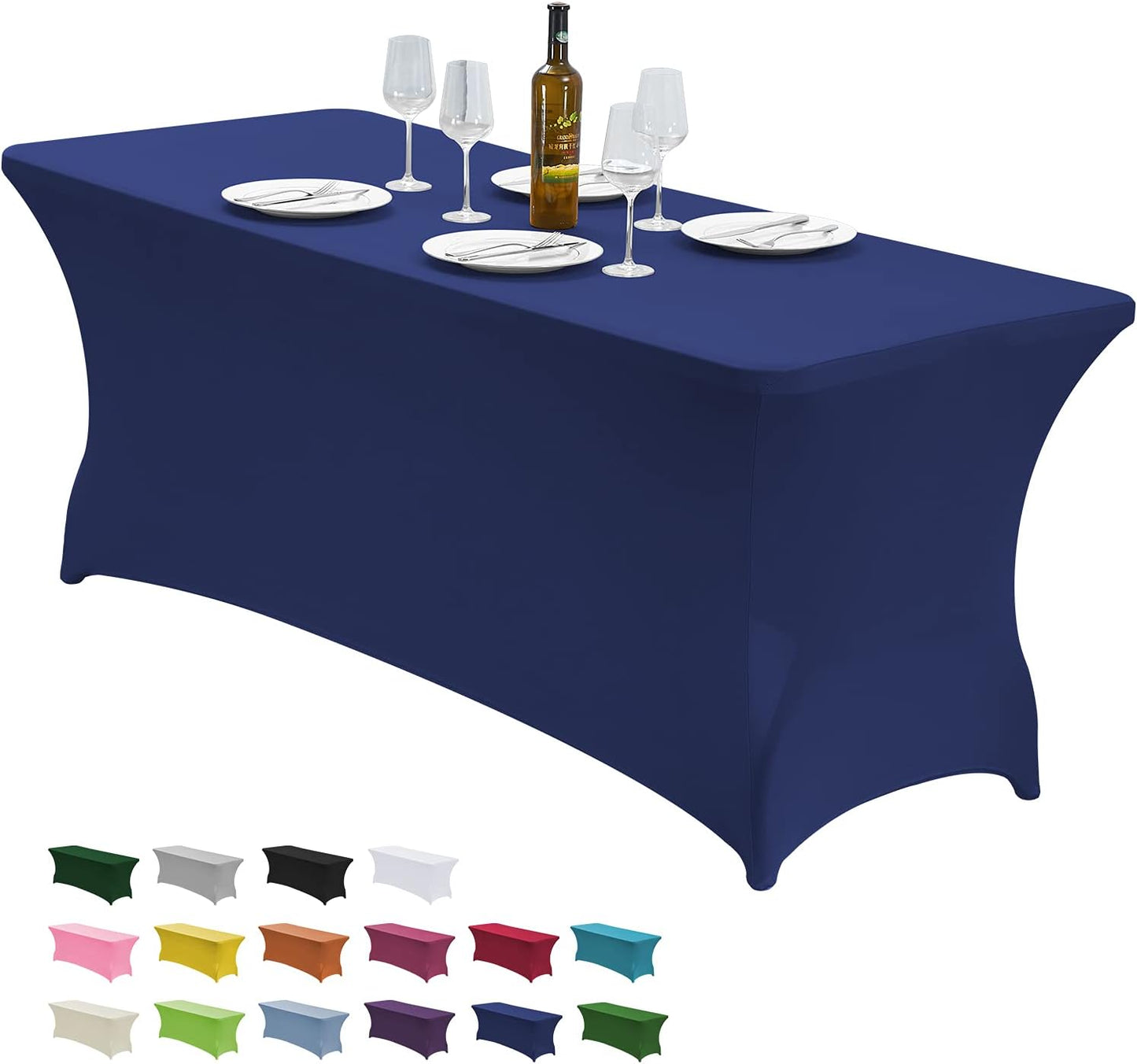 CWK 4FT Waterproof Stretch Spandex Table Cover for Rectangular Tables - Elastic Fitted Tablecloth for Folding Tables,Wrinkle Resistant Table Cloth for Parties, Weddings, Banquets & Events (Blue)