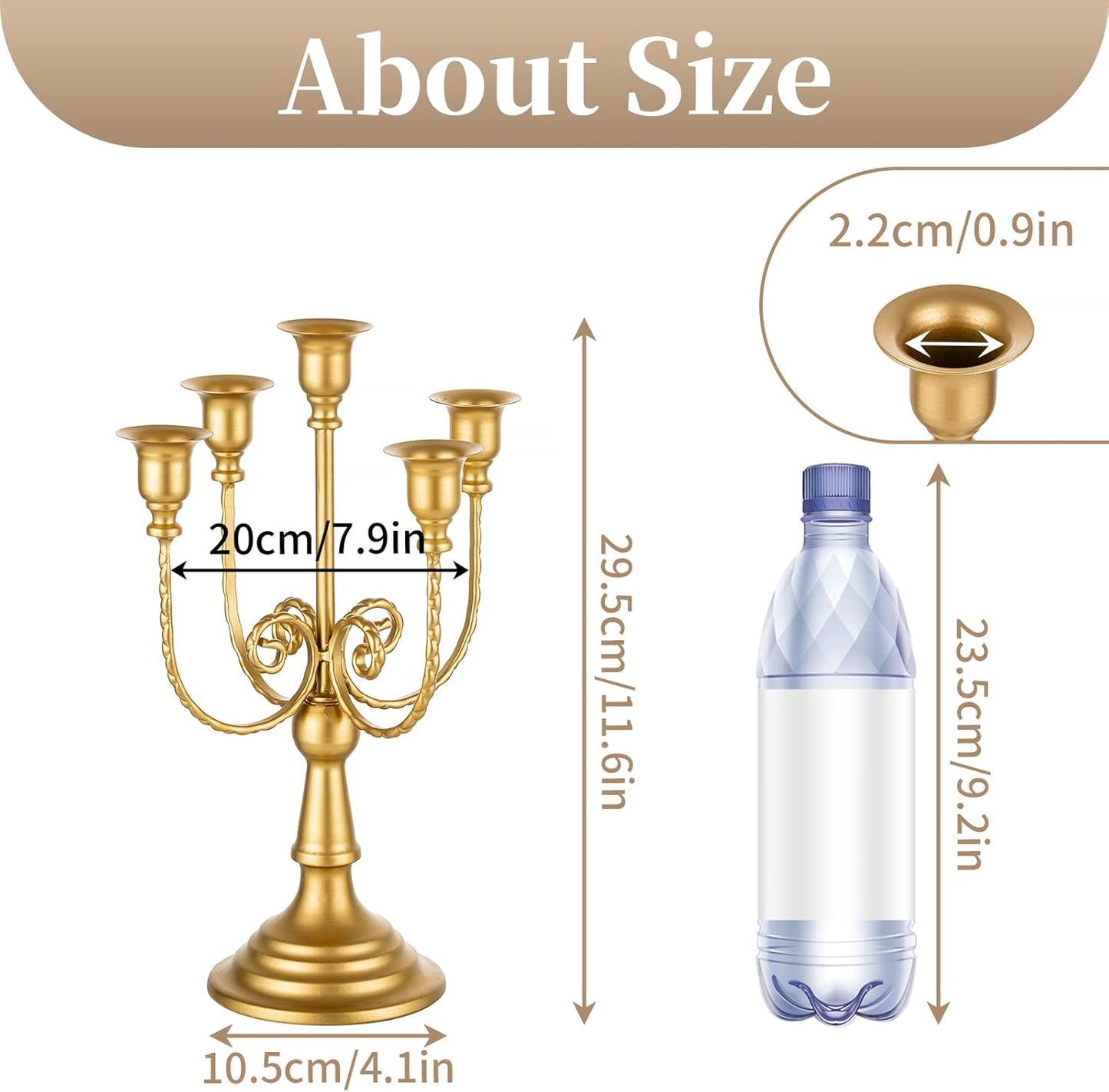 Sziqiqi Candelabra Candle Holder Gold Set of 6-5-arm Metal Candlestick Holders for Taper Candles for Centerpieces Table Wedding Christmas Fireplace Decor Birthday