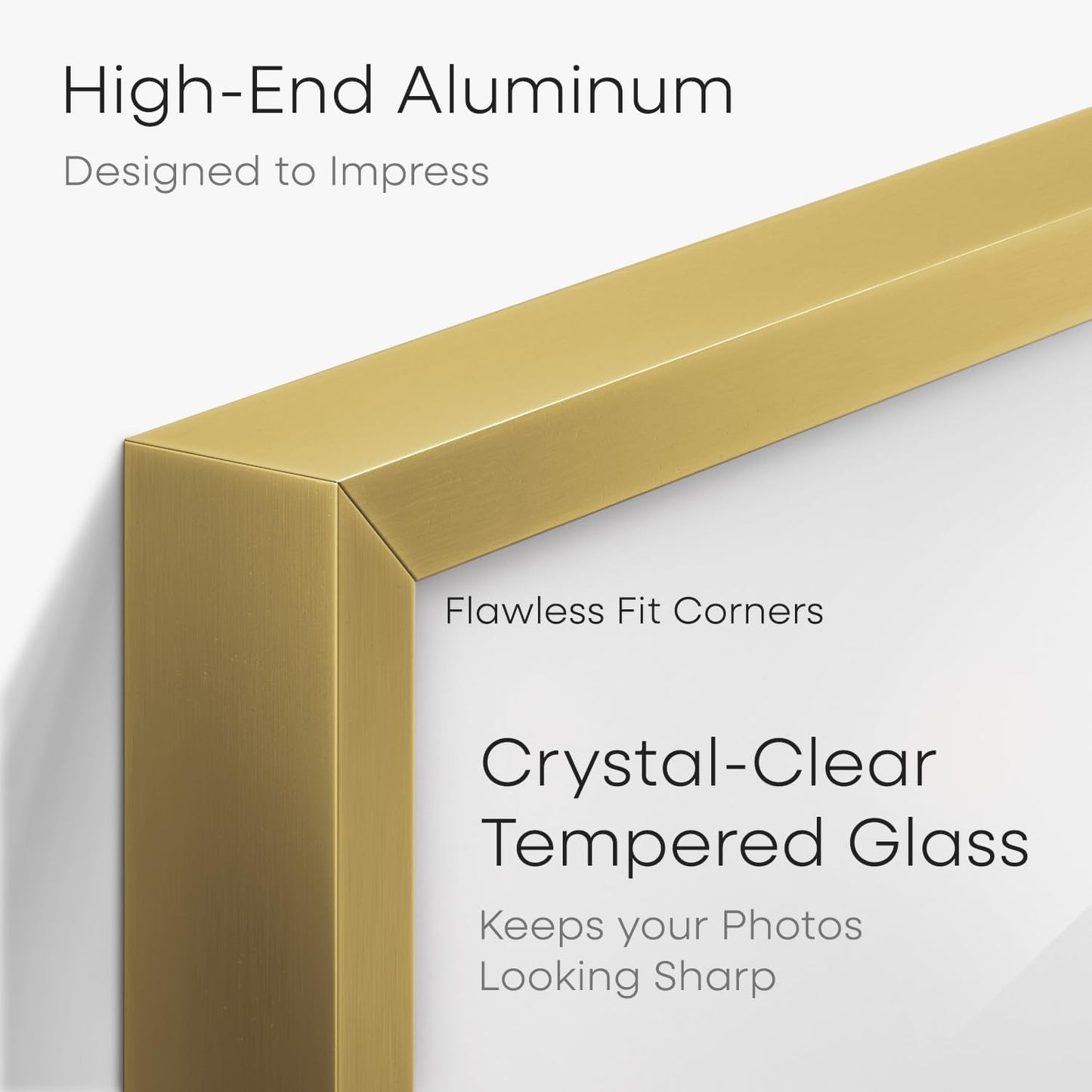 Homeforia 8x12 Picture Frame Gold, High End Metal 8 x 12 Poster Frames with Mat 6 by 8 for Photo, 12x8 Frame Matted to 6x8 inch Print, 8by12 Wall or Tabletop Frames, Tempered Glass, Wall Kit, Set of 1