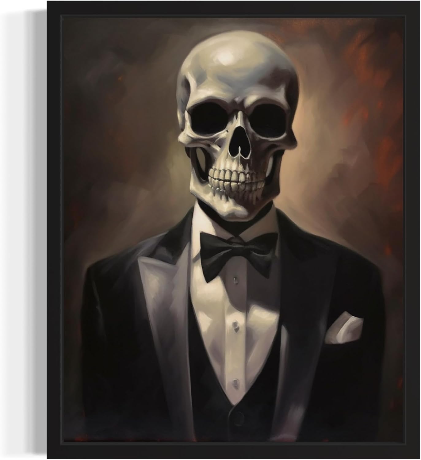 Skull Portrait Poster Art Print, Halloween Scary Vintage Wall Art Academia Spooky Painting Decoration for Horror Prints, Gothic Posters Bedroom Decor 89 (Skull Portrait, 16 x 20 inches, Black Frame)