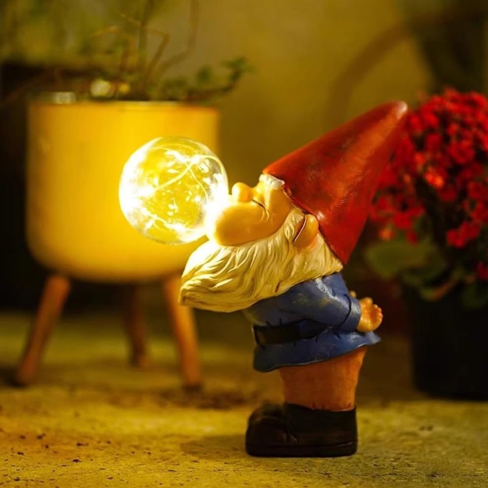 Garden Gnomes Outdoor with LED Solar Light - 11’’Spring Gnomes Decorations for Home/Yard/Patio with Lantern - Solar Garden Statues (Bubble Gnome)