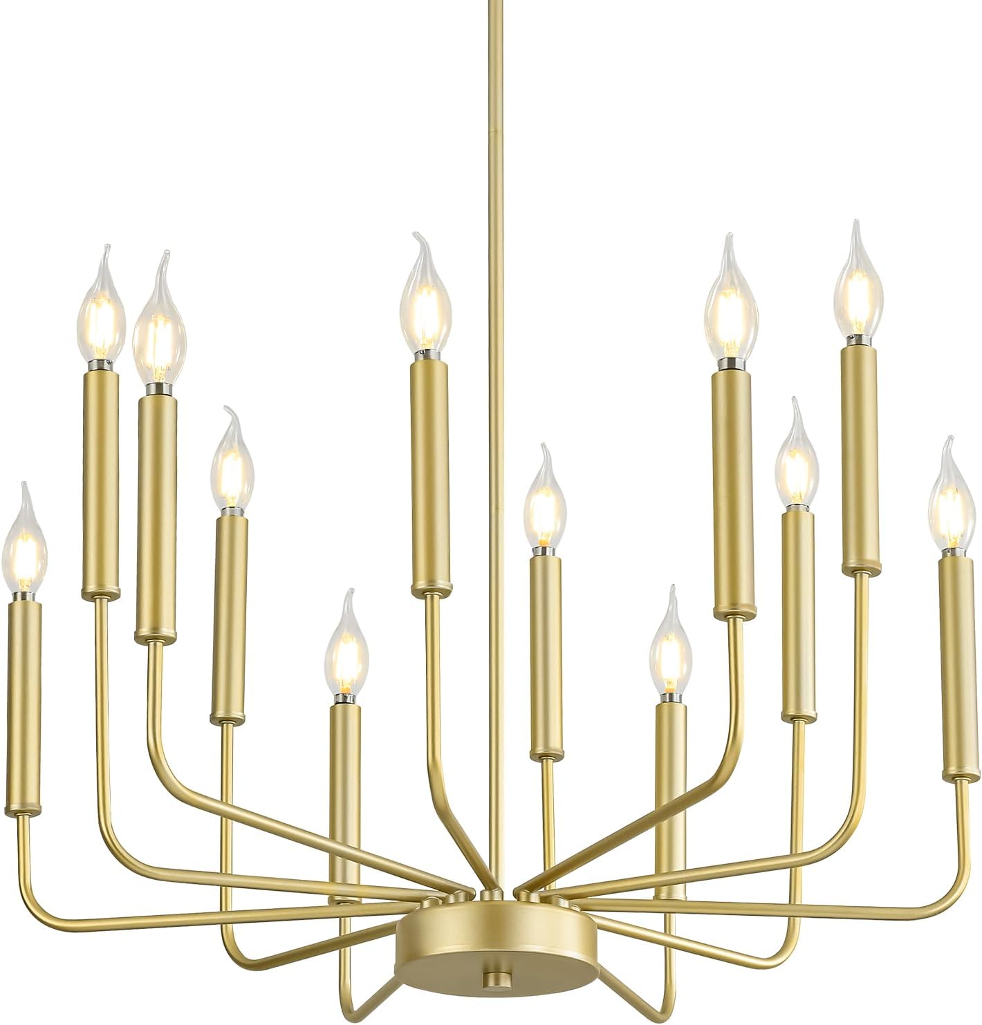 Modern Gold Farmhouse Chandeliers, 12-Light Industrial Metal Chandelier Lighting, Classic Candle Hanging Pendant Light Fixtures for Kitchen, Dining Room, Living Room, Entryway