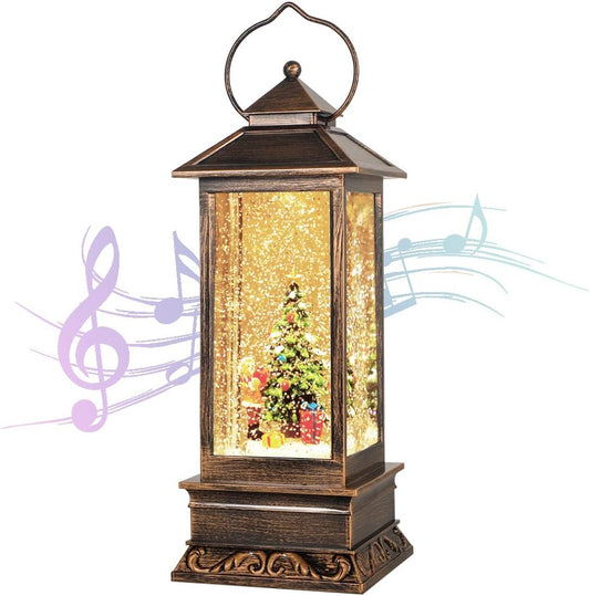 House & Garden Decoration,Christmas Lantern with 8 Pieces of Music,Sparkling Crystal Keep Circling Around The Snowman Families Music Box as a (Christmas Tree)
