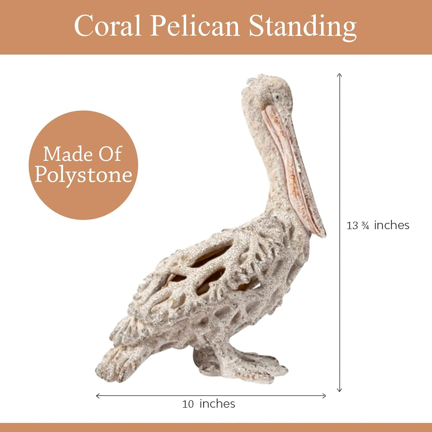 White Pelican Standing Figurine - 13.75” Coral Reef Nautical Decor Coastal Beach Home Accent Ocean Statue for Shelf, Tabletop, or Mantel Display