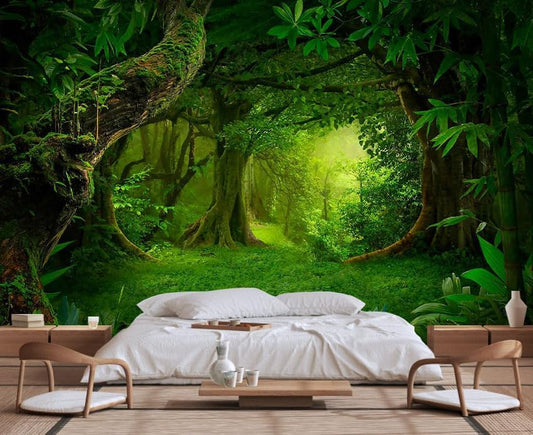 Green Forest Wallpaper Ancient Large Trees Wall Mural for Bedroom Living Room Bathroom Sofa Background (Non-self-Adhesive)