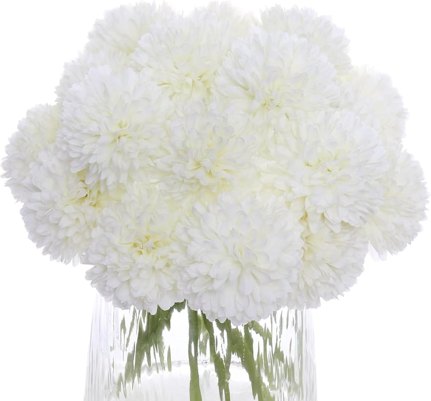 Kimura's Cabin 20Pcs Fake White Flowers Artificial Chrysanthemums Ball Flower Faux Silk Mums Flowers for Wedding Party Home Kitchen Table Core Decoration DIY Bouquets (White)