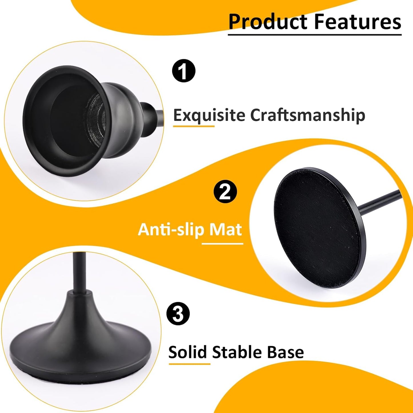 Metal Candle Holders for Candlesticks Taper Candlestick Holders Set Vintage Decorative Centerpiece Candelabra Tall Candle Stands for Halloween Thanksgiving Christmas (Matt Black, 2 Sets (6 pcs))