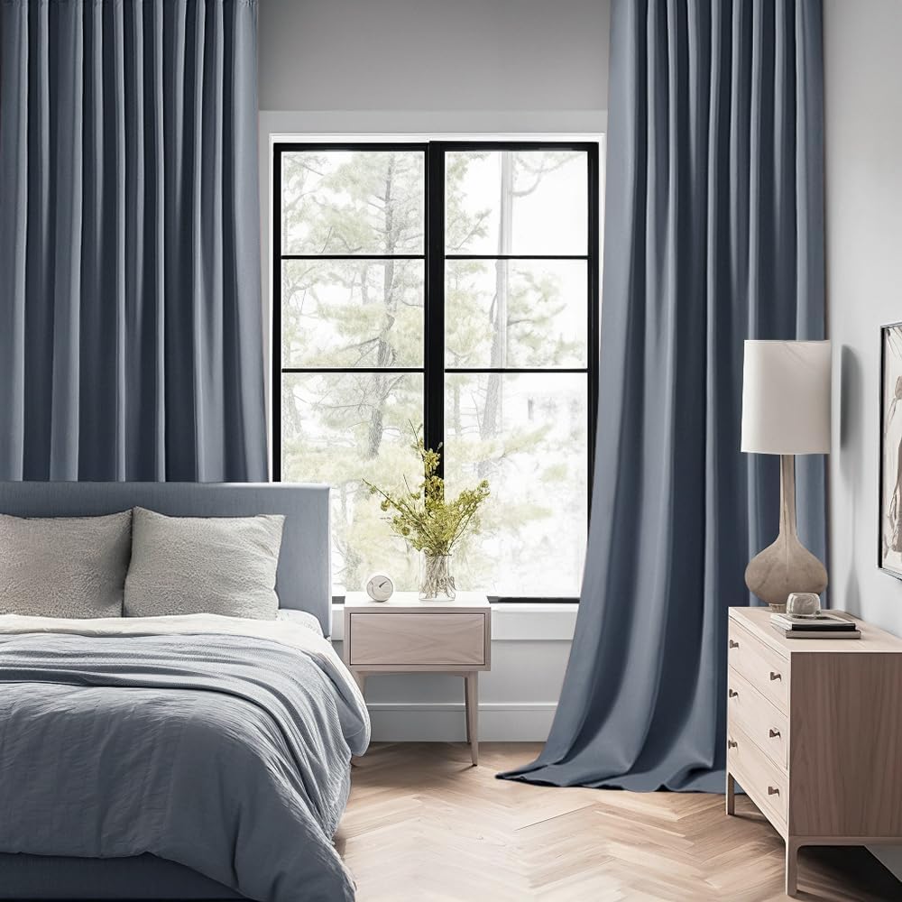 MIULEE Stone Blue Back Tab Blackout Curtain 96 Inch Long 2 Panels Set for Bedroom, Rod Pocket/Pinch Pleat Thermal Insulated Living Room Darkening Pleated Light Blocking Floor to Ceiling Drape