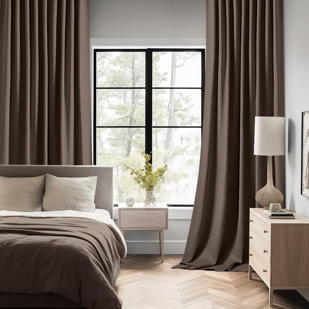MIULEE Chocolate Brown Back Tab Blackout Curtains 120 Inch Long 2 Panels Set for Bedroom, Rod Pocket/Pinch Pleated Extra Long Thermal Insulated Living Room Darkening Light Blocking 10FT Drapes