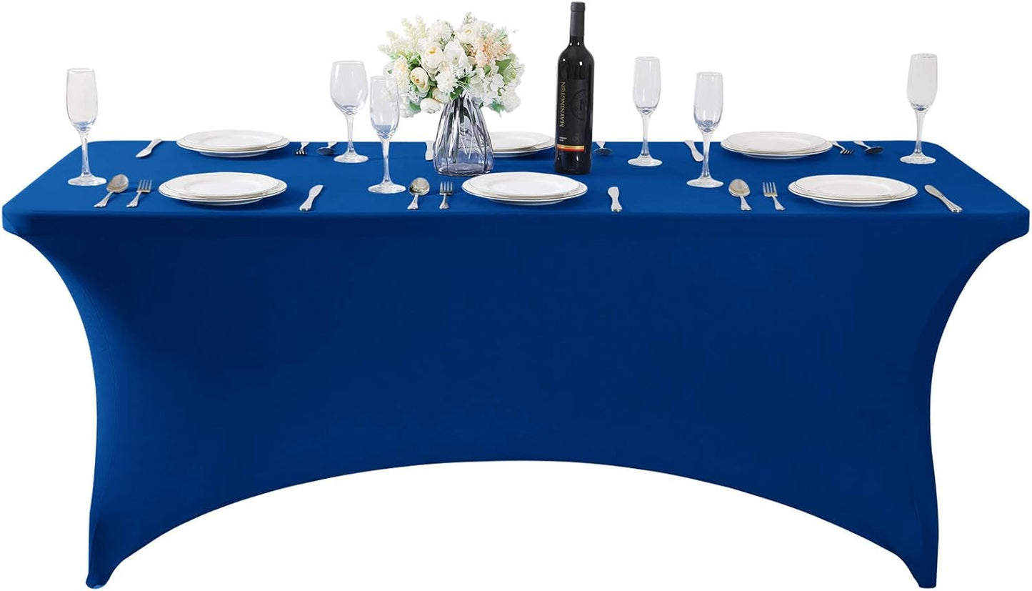 SuperO Waterproof Spandex Table Cover for 6FT Table Universal Fitted Stretch Tablecloth for Party, Banquet, Wedding and Events-Classic Blue