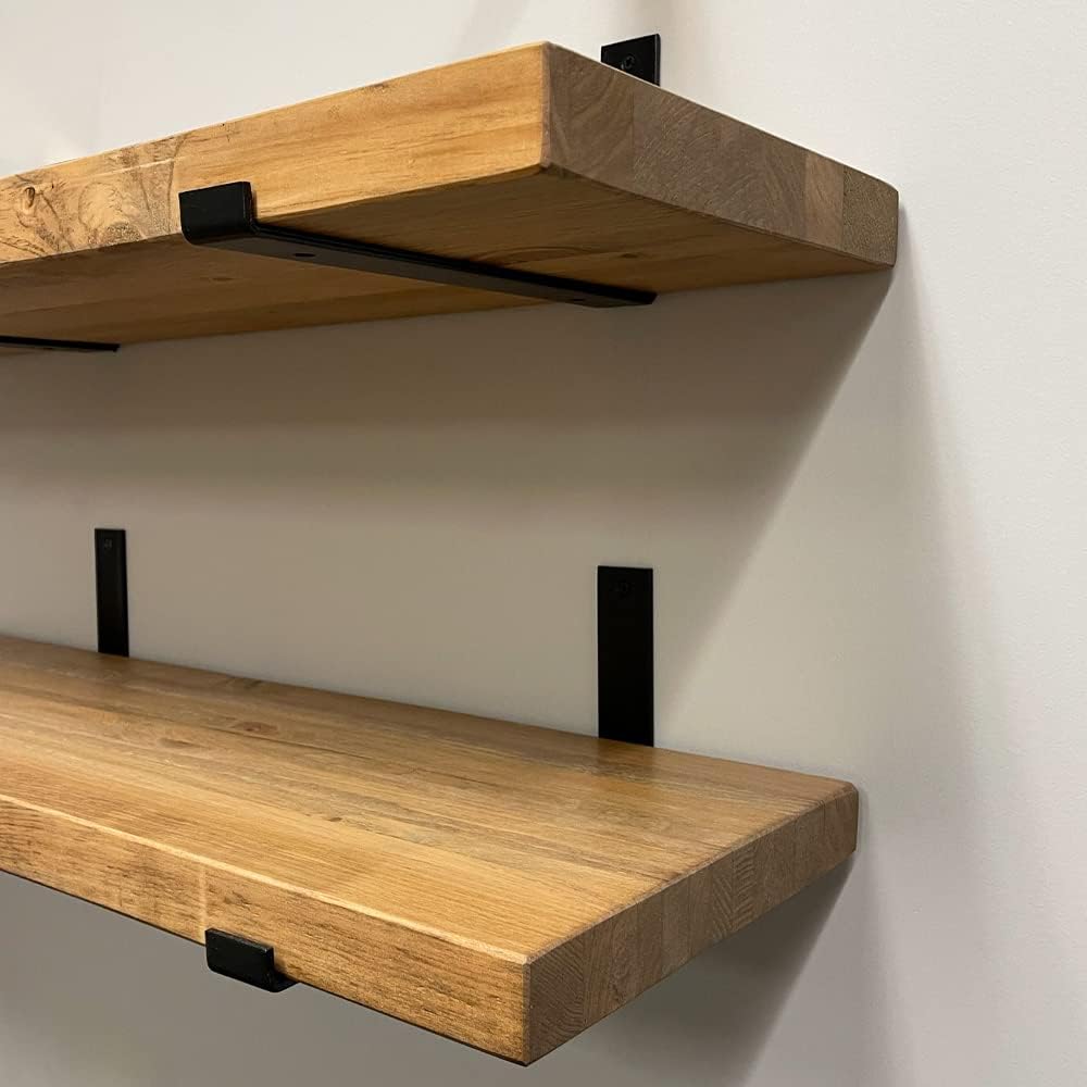 Rustic Shelves with J-Brackets Set of 2, Industrial Shelf, Kitchen Shelves, Solid Wood, Decorative Wall Storage, Heavy Duty, URBANDI (Brown, 36Wx10D)