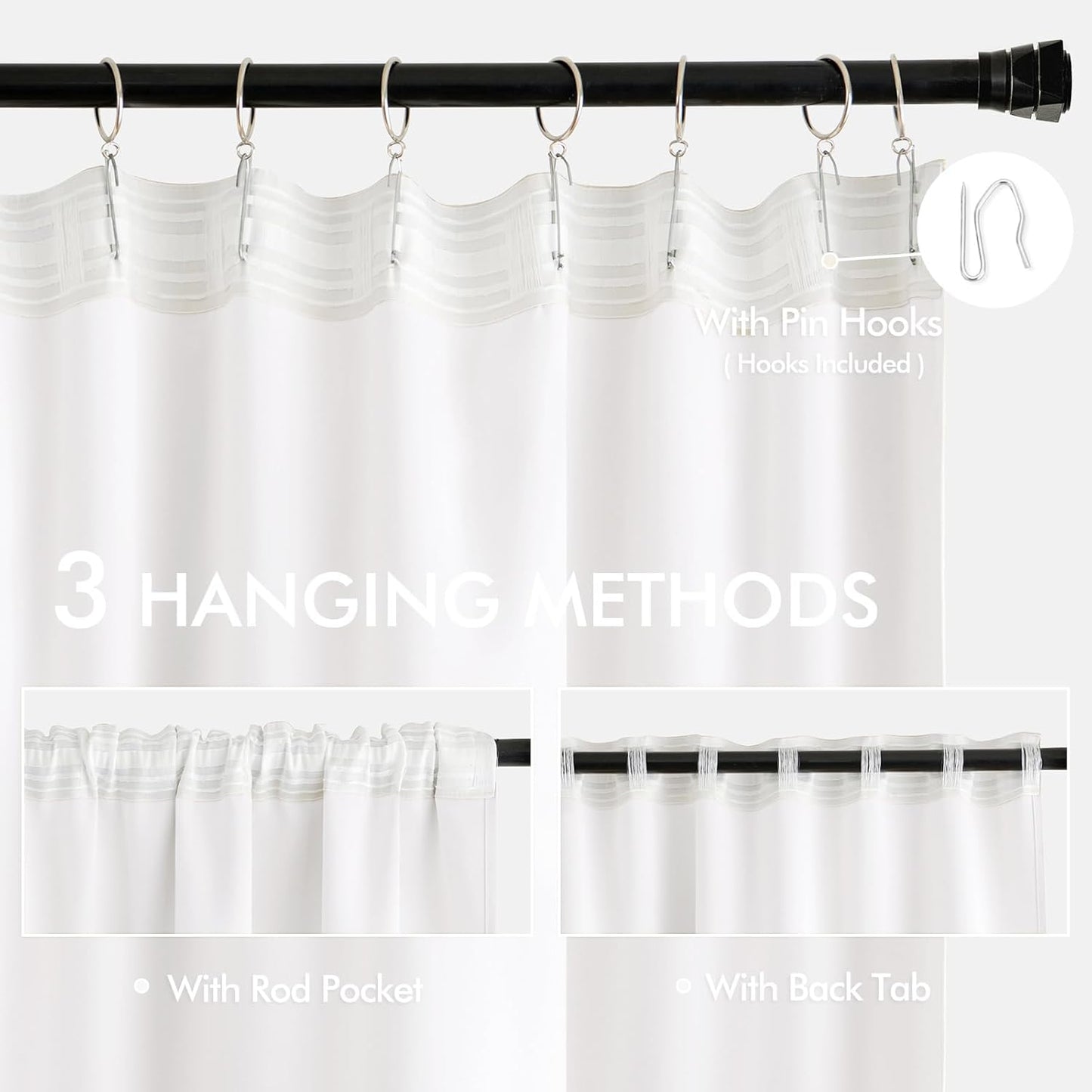 MIULEE Pure White Back Tab Blackout Curtains 84 Inch Length 2 Panels Set for Living Room Bedroom Privacy, Rod Pocket/Pinch Pleat Thermal Insulated Room Darkening Pleated Light Blocking Drapes