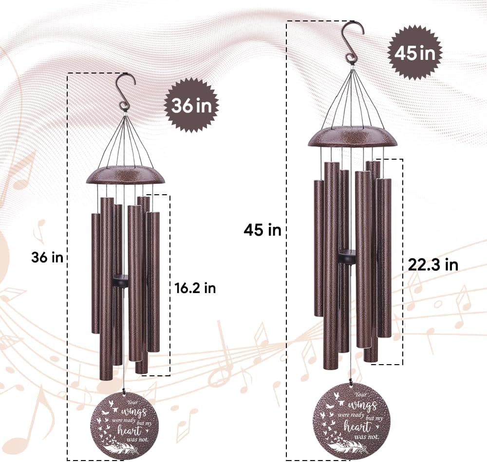 Wind Chimes Personalized, Metal Deep Tone Wind Chimes in Loving Memory, Custom Text for Loss of Loved Mom/Dad, Sympathy Gifts Wind Chime Memorial Gifts for Funeral Outdoor 36inch