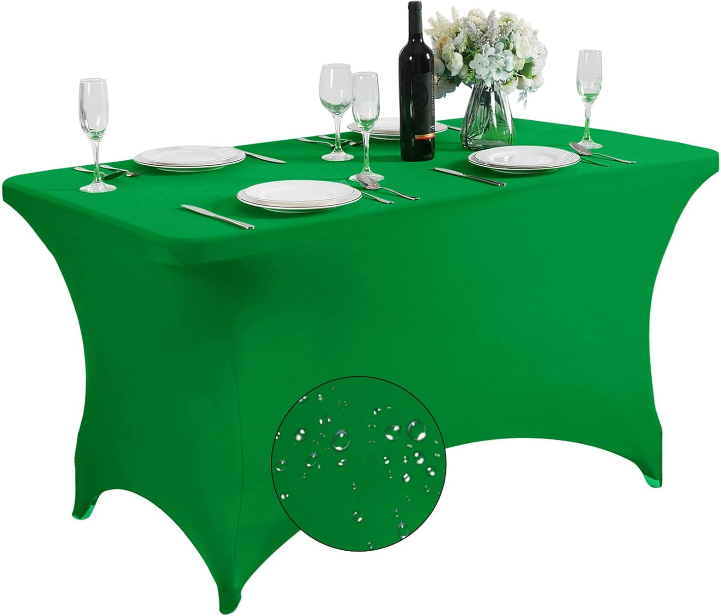 SuperO Waterproof Spandex Table Cover for 4FT Table Universal Fitted Stretch Tablecloth for Party, Banquet, Wedding and Events-Emerald