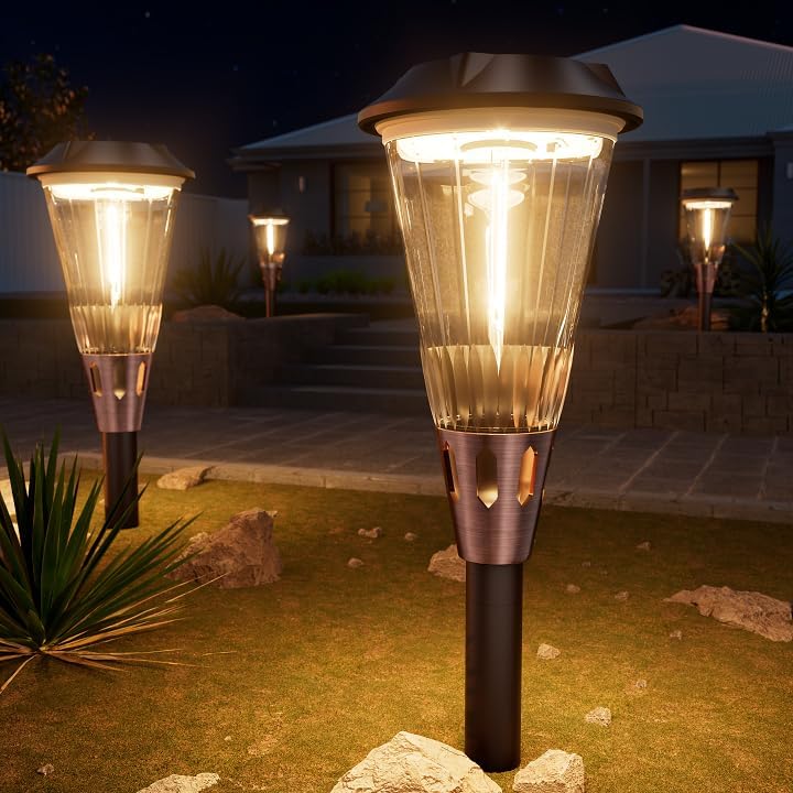 2-in-1 Warm&Cool Solar Pathway Lights Outdoor, 2 Pack Solar Garden Lights Waterproof IP65, Auto On/Off Outdoor Light for Yard Garden Walkway Landscape Lighting