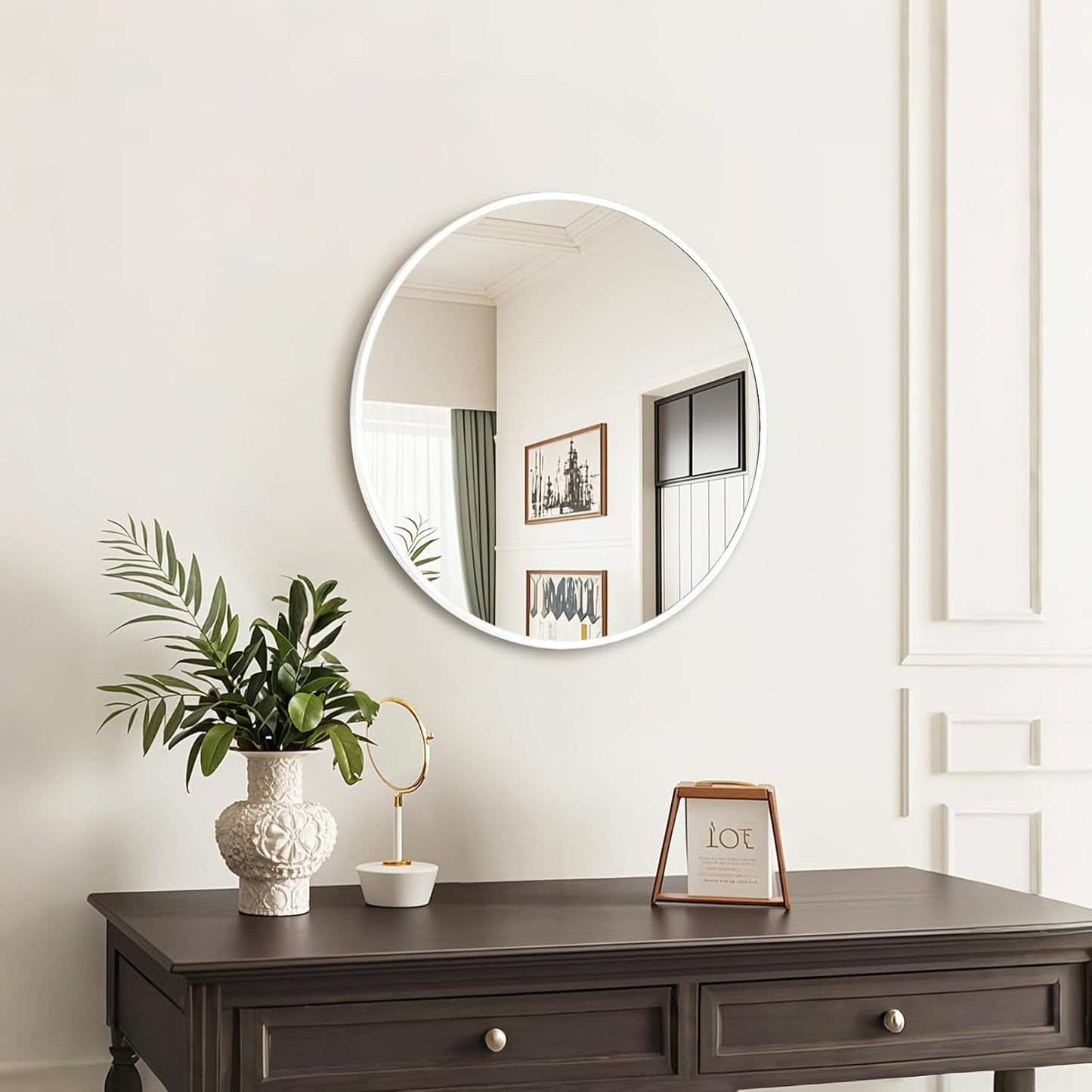 Fabuday White Round Mirror for Wall 20 inch - Circle Mirror for Bathroom, Entryway, Living Room, Hallway, Bedroom Decor, Small Matte Frame Mirrors