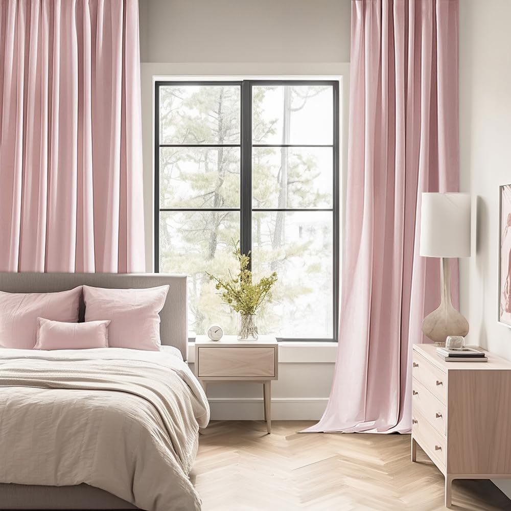 MIULEE Baby Pink Back Tab Blackout Curtains 84 Inch Length 2 Panels Set for Living Room Bedroom Privacy, Rod Pocket/Pinch Pleated Thermal Insulated Room Darkening Light Blocking Drapes, W72xL84