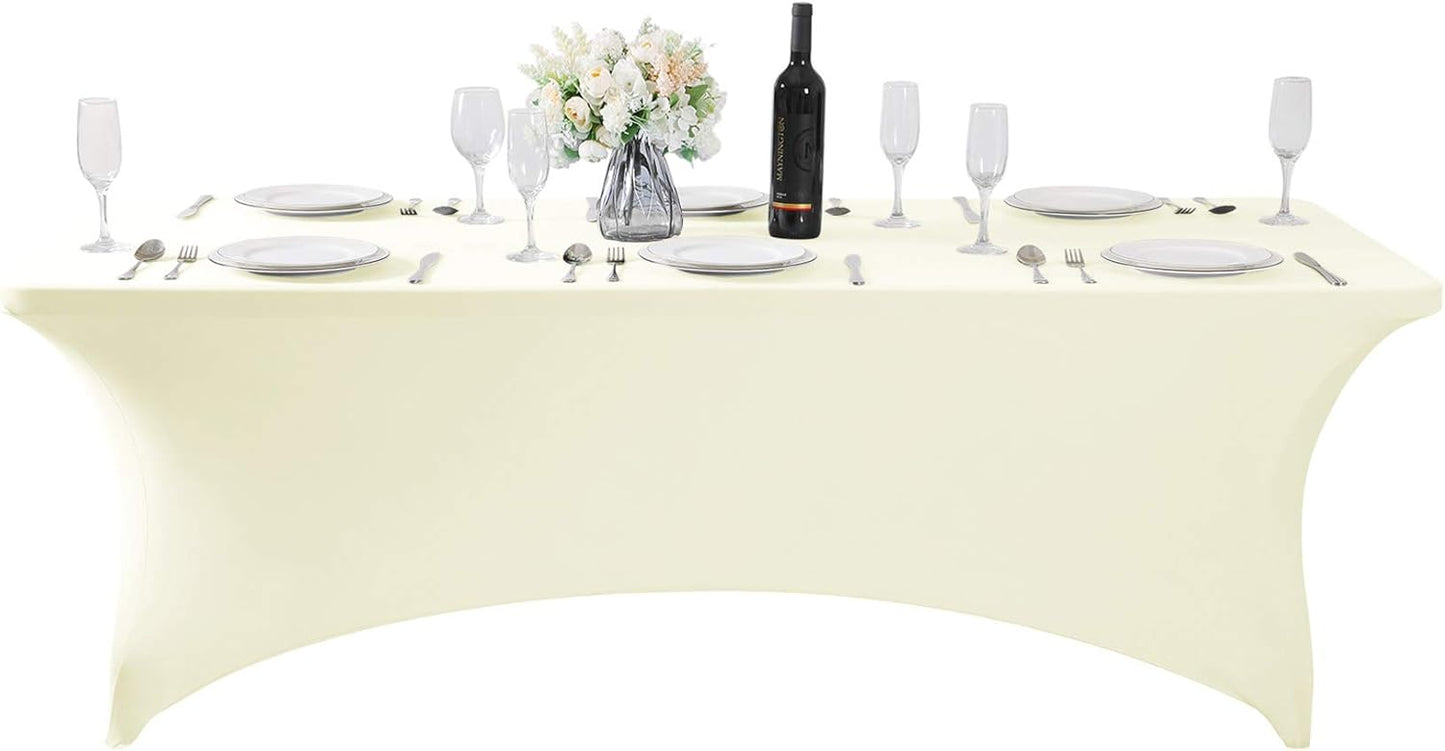 Spandex Table Cover for 8FT or 4ft or 6ft Table Universal Fitted Stretch Tablecloth for Party, Banquet, Wedding and Events-Ivory