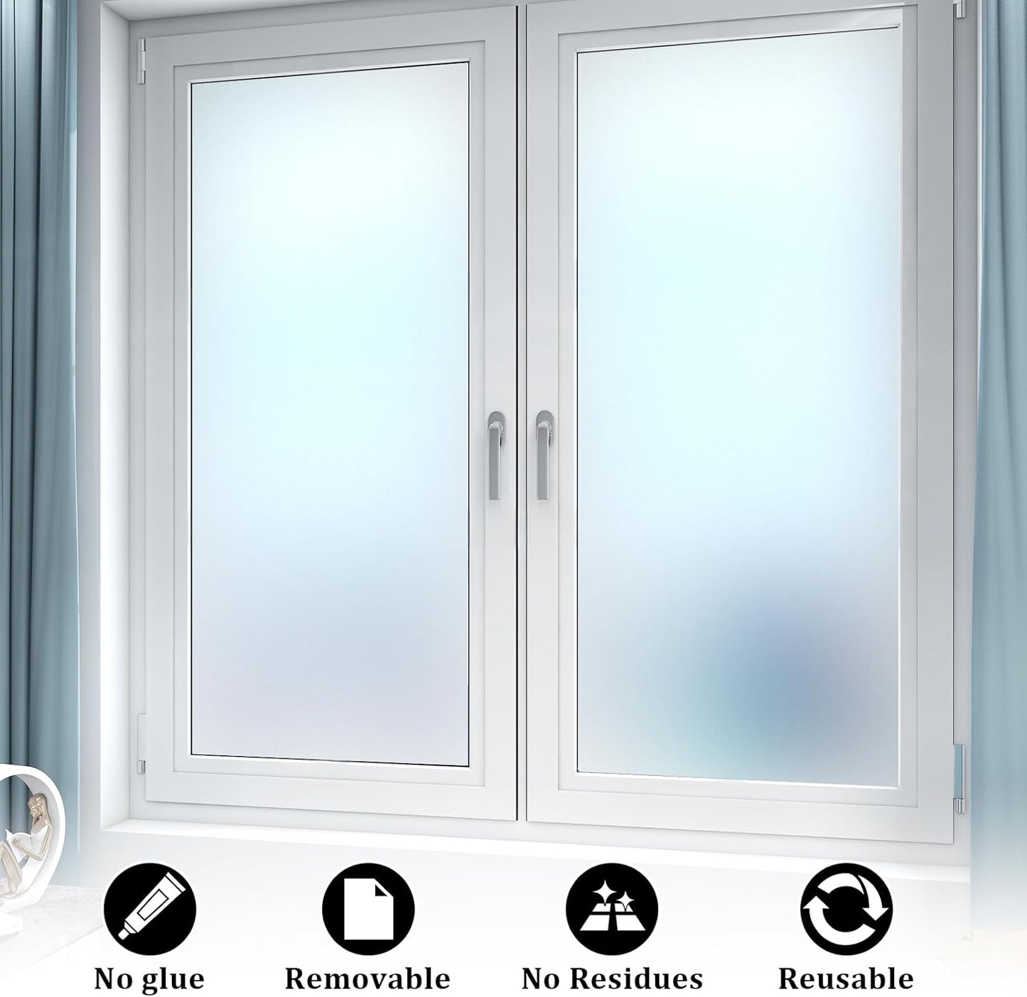 Window Privacy Film, Frosted Glass Static Cling Non-Adhesive Window Cover for Bathroom UV Sunlight Blocking Heat Control for Home Decorative Frosting Pure Matte White 35.4 x 157.4 Inches