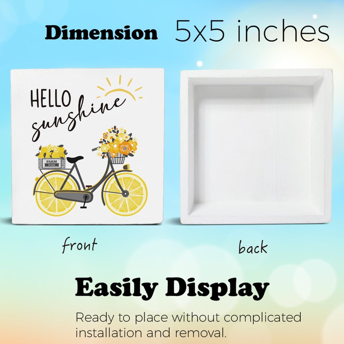 Lemon Decor Summer Decorations Hello Sunshine Wooden Sign Rustic Home Decor 5 x 5 Inches