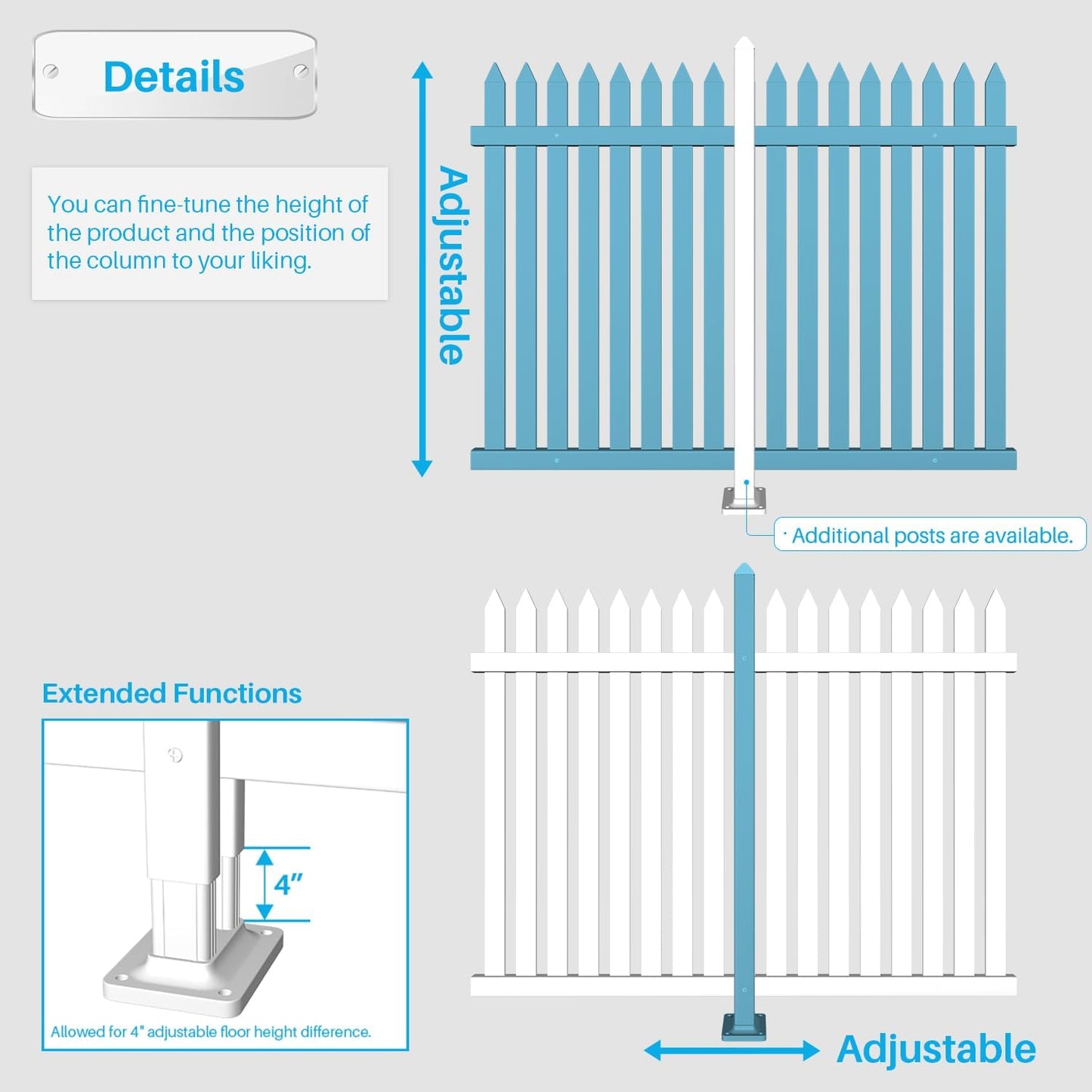 Patio Vinyl Picket Fence White Panels 36" H x 84" W PVC Garden Fences Plastic Decorative for Yard Porch Patio Deck Pool Air Conditioner Safety Dog Fencing (34 Pickets, Straight)