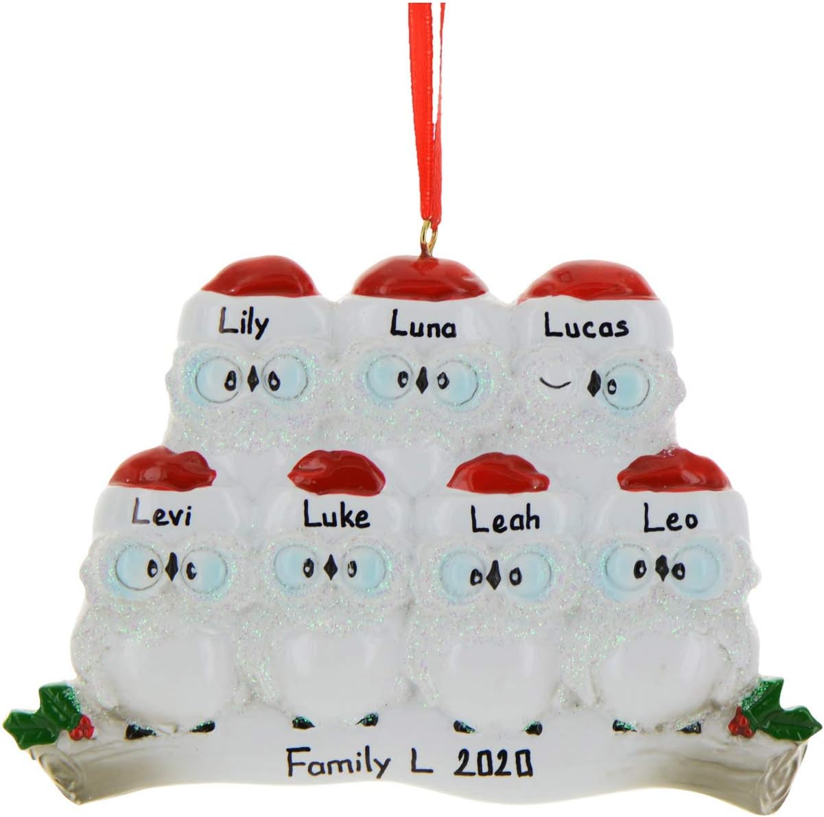 Owl Family of 7 Ornament 2025 Personalized Family Christmas Ornaments 2025 | White Holiday Keepsake Woodland Owls Personalized Tree Ornaments for Grandchildren, Siblings & Grandkids of Seven Ornament
