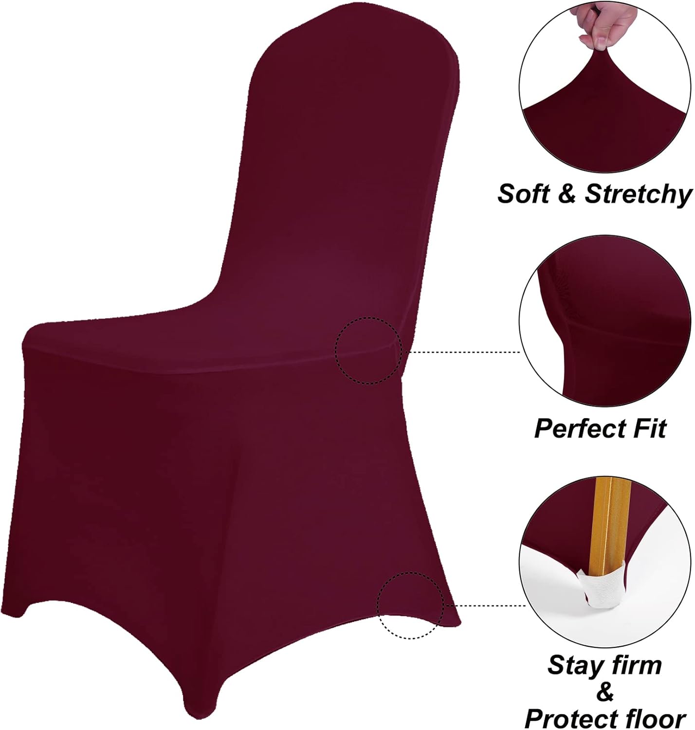 SUPERO Burgundy Chair Cover, 12PCS Waterproof Stretch Polyester Spandex, Universal Fit Protector for Dining, Outdoor, Party, Banquet, Wedding Event, Hotel