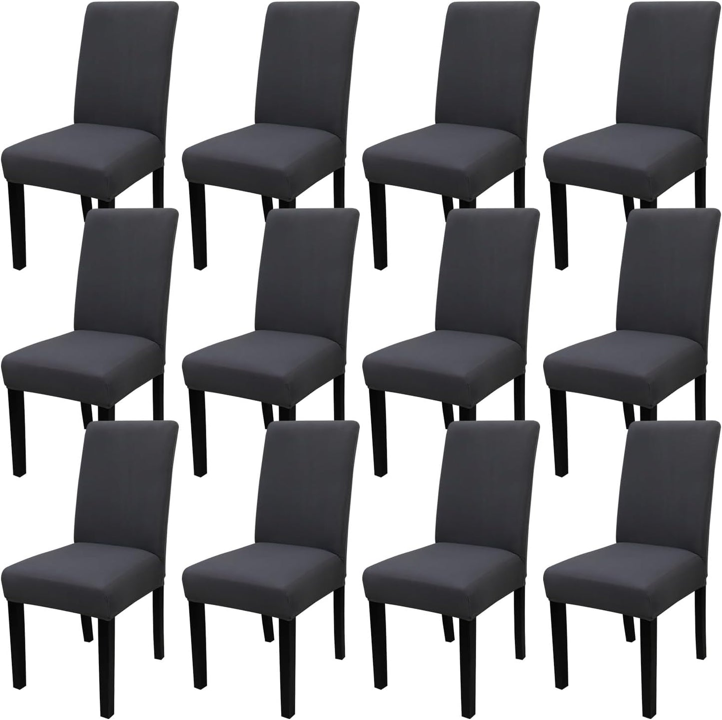 JQinHome Dining Room Chair Covers Set of 12, High Stretch Chair Slipcover Removable Washable Chair Seat Protector Cover for Home Party Hotel Wedding Ceremony (Grey)