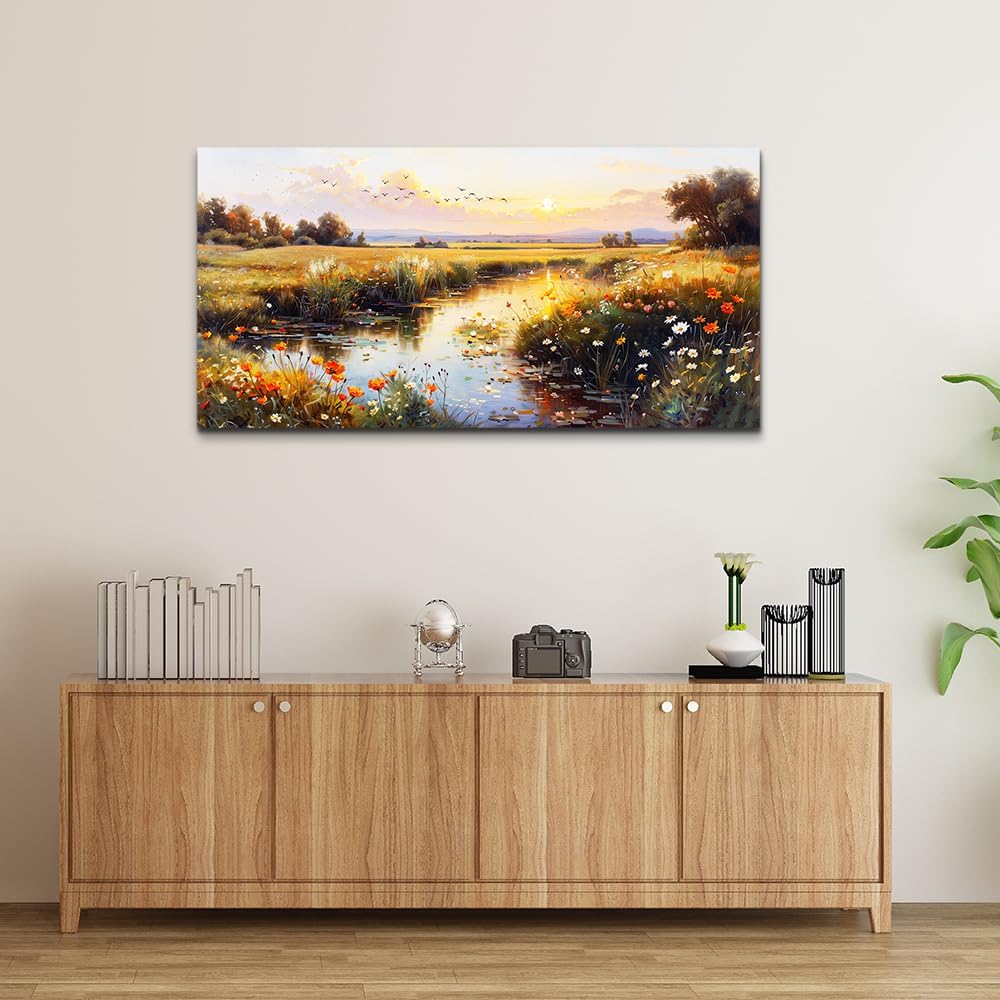 ZUITINGHUA Canvas Wall Art For Living Room Wall Decor For Bedroom Office Wall Decoration Rivers Landscape Painting Farmhouse Pictures Artwork Room Aesthetic Home Decor 20x40 In