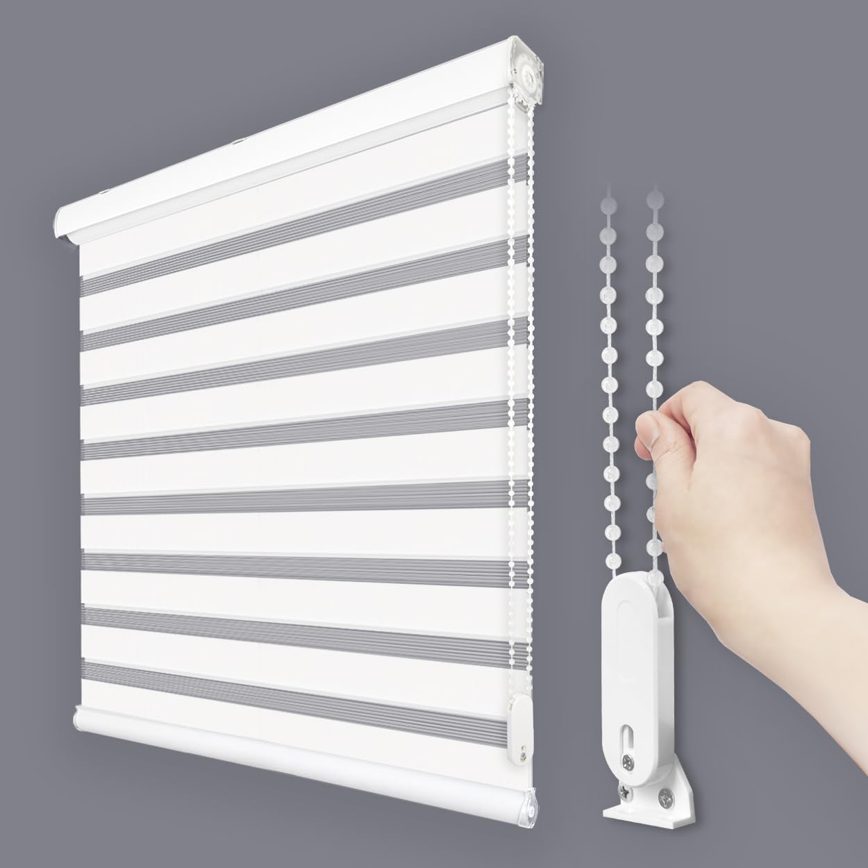 Foiresoft Standard Zebra Roller Blinds for Windows [W39 x H64 Inch, White, Basic], Light Filtering Dual Layer Shades for Bedroom, Living Room, Office, 13 Colors