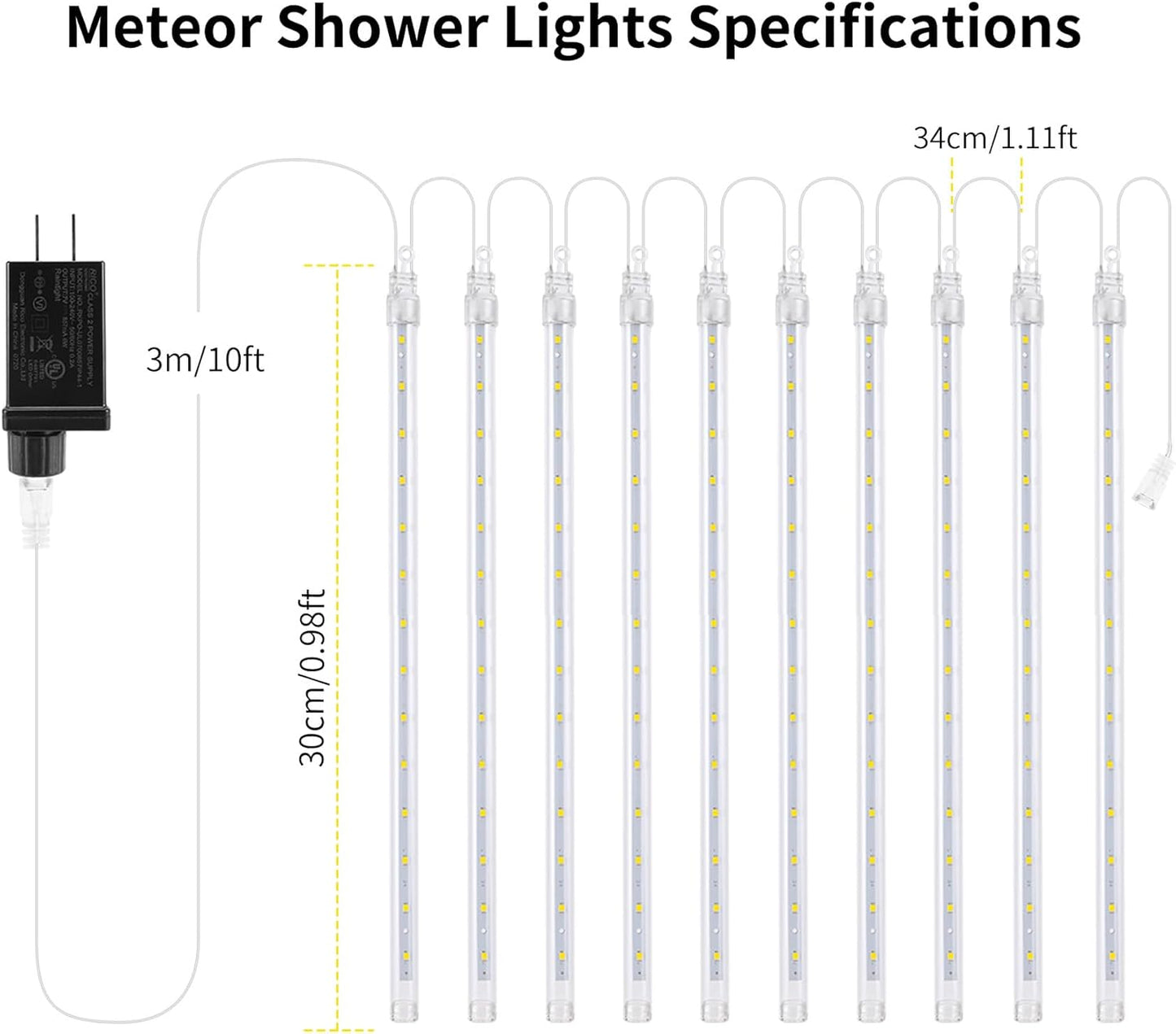【2 Pack】 Christmas Lights Meteor Shower Rain Lights 12inch, Totally 20 Tube 480 LEDs Icicle Lights Outdoor Raindrop Lights for Xmas Halloween Wedding Party Tree Holiday Decoration, Blue