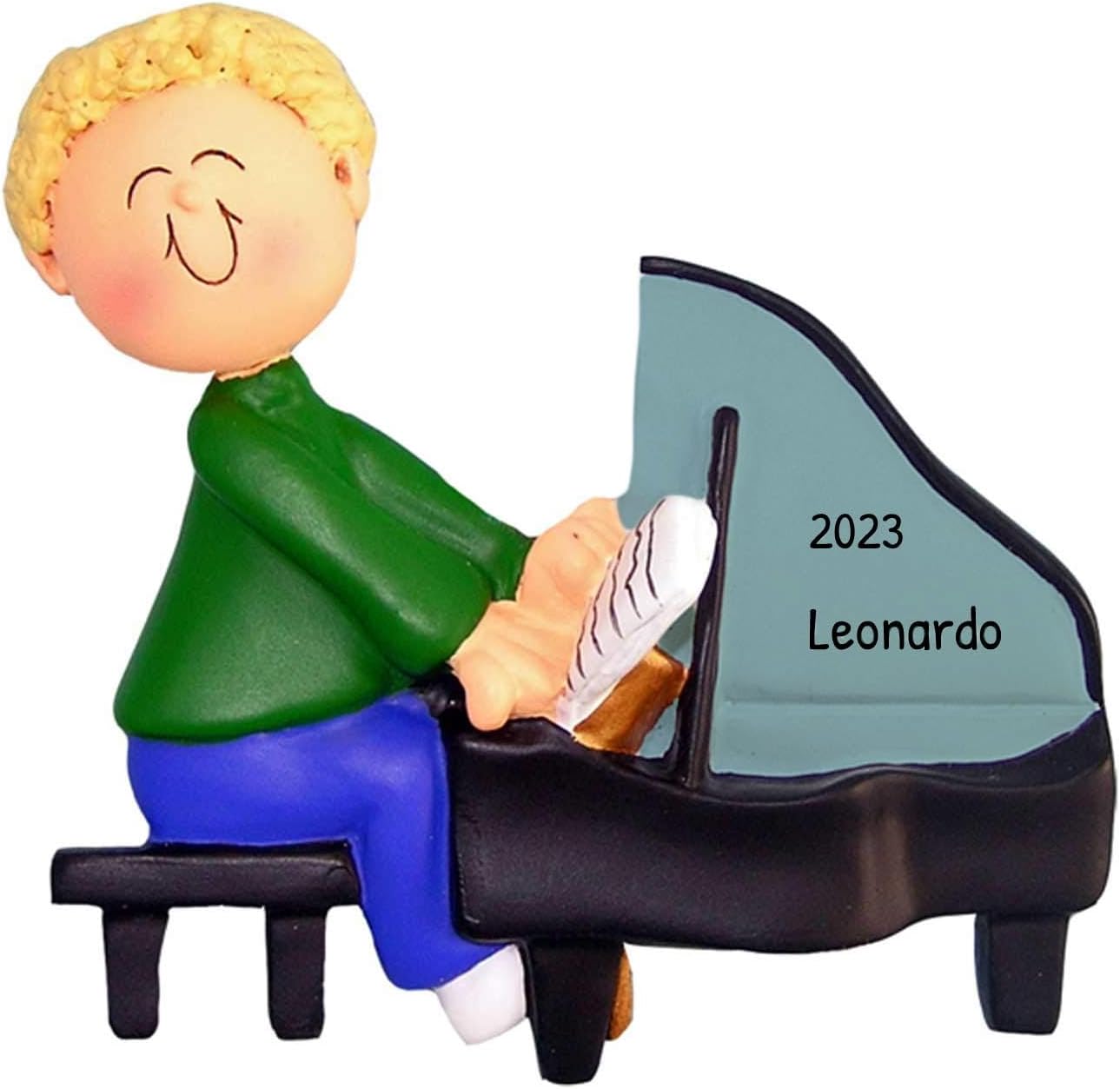 Elves Personalized Grand Piano Ornaments - Blonde Boy Musical Instrument Ornaments for Christmas Tree 2024