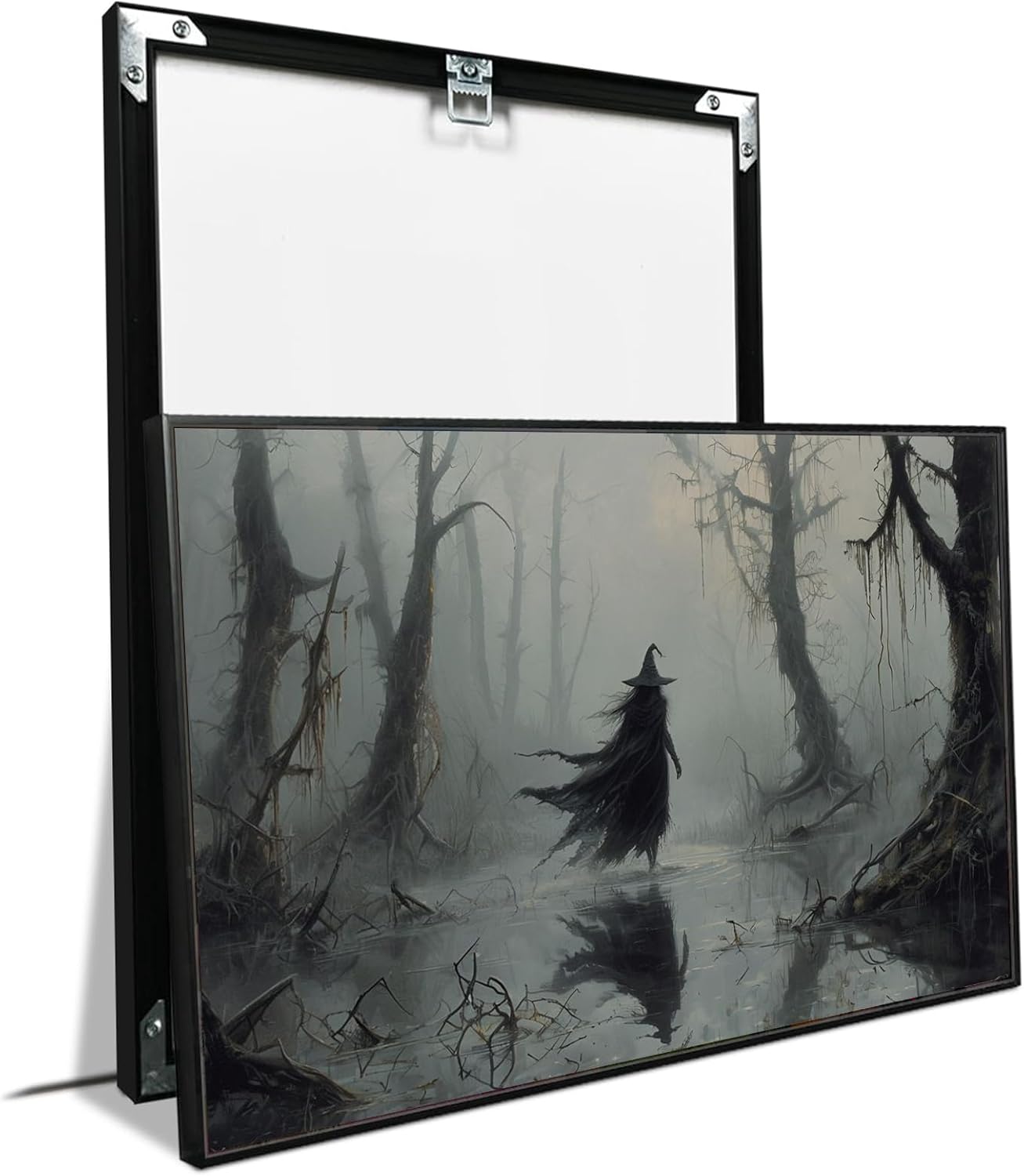 JFHCQJPK Vintage rustic swamp witch poster dark moody wall art gothic horror season halloween print for home decor retro dark moody painting12x16in Metal blackFramed