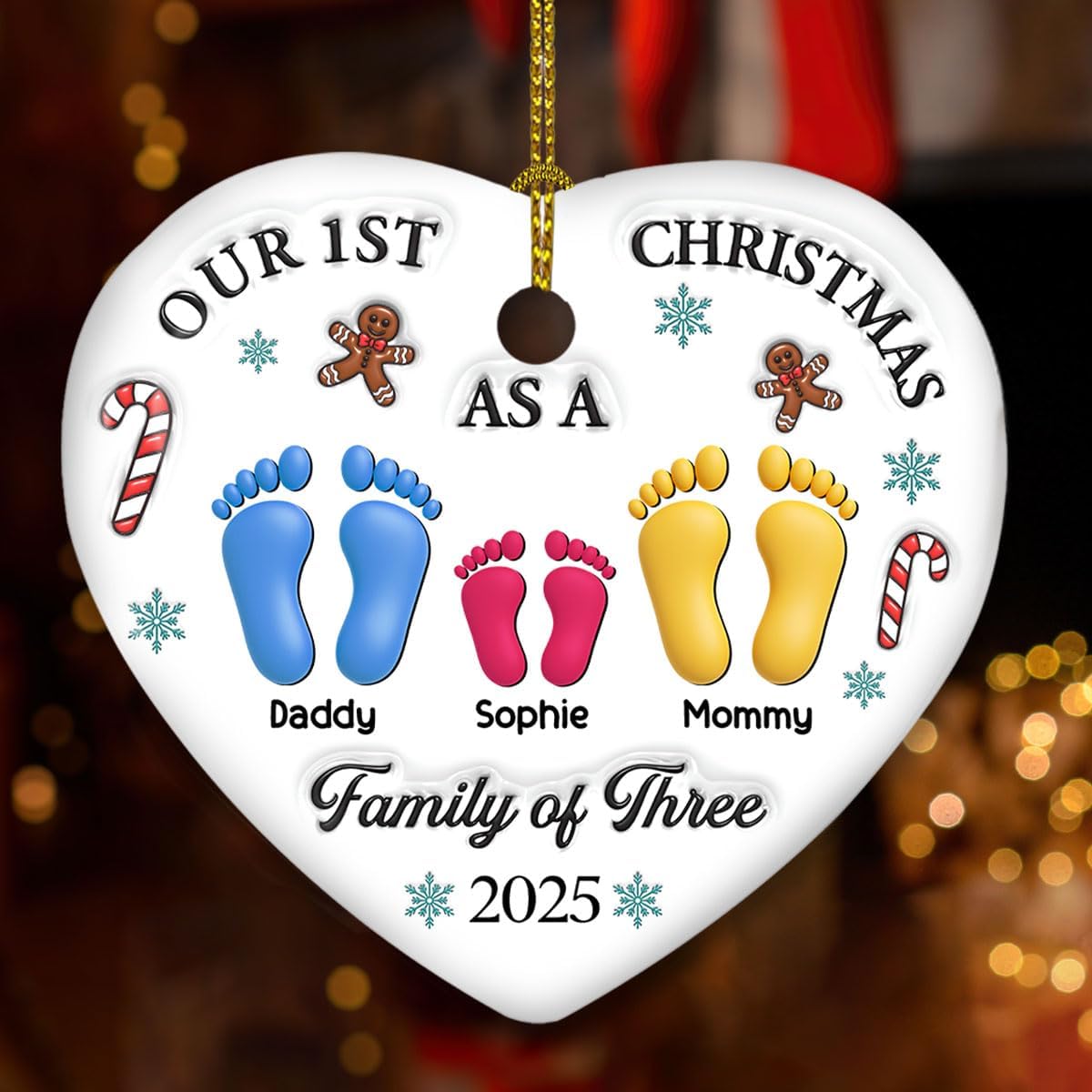 Our First Christmas Personalized 3D Heart Ceramic Ornament – Ideal Gift for Newlywed Couples, Custom Keepsake for Christmas