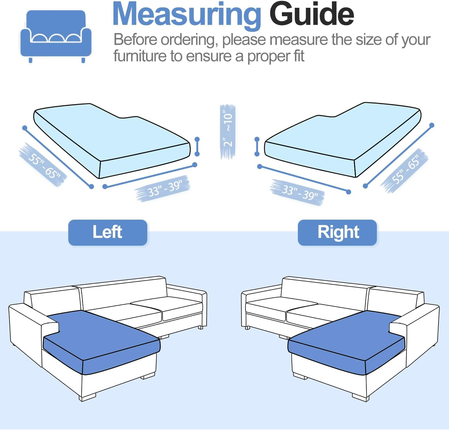 Sectional Couch Covers for L Shaped Sectional Sofa (Left or Right Facing) – Softer Chenille Sofa Covers Washable, Non-Slip Stretch Chaise Slipcover (Only 1PC Chaise Cushion Cover, Blue)