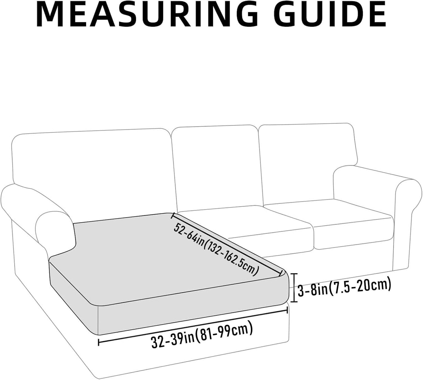 hyha Waterproof Couch Cushion Covers, Sectional Sofa Cushion Slipcovers L Shape, Thick Stretch Jacquard Fabric, Washable Chaise Lounge Cover with Elastic Bottom (1 Piece for Chaise, Grey)