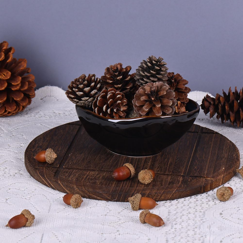 Blue Ceramic Decorative Pottery Key Bowl, Candy Dish, Salad Bowl, Small Jewelry Trinket Dish for Bedroom, Centerpiece, Bedside Table, Living Room Decor (8 inch)