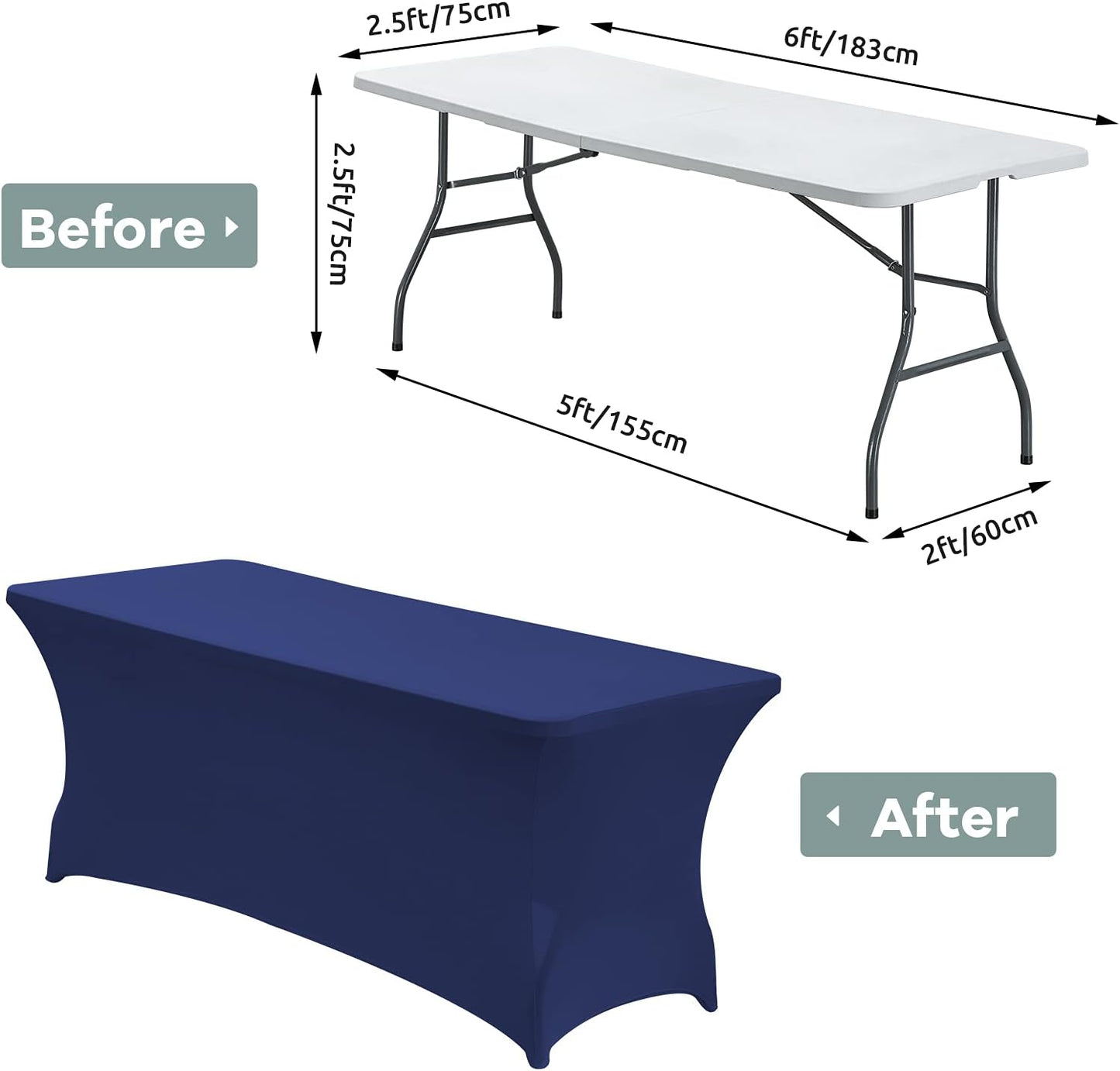 CWK 6FT Waterproof Stretch Spandex Table Cover for Rectangular Tables - Elastic Fitted Tablecloth for Folding Tables,Wrinkle Resistant Table Cloth for Parties, Weddings, Banquets & Events (Blue)