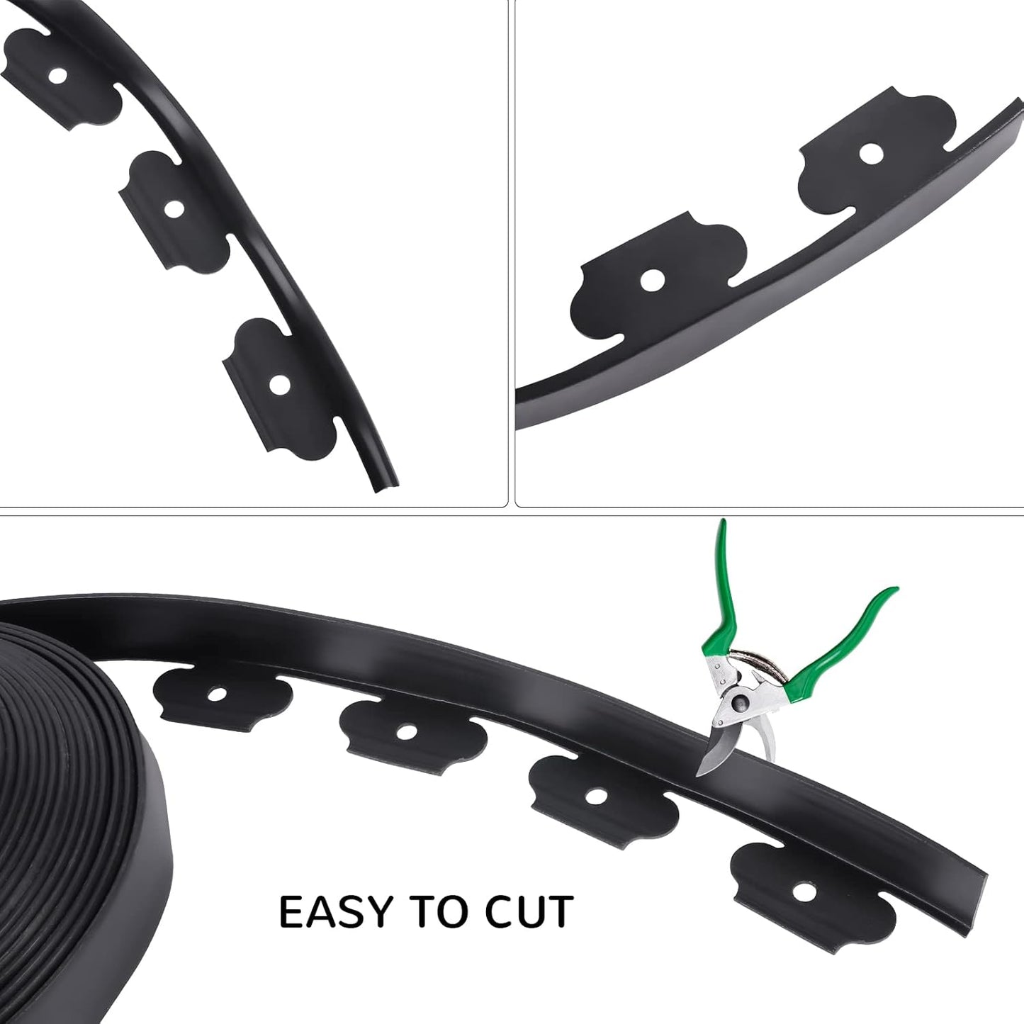 2 Inch Tall No Dig Durable Garden Landscape Edging Kit, Black Plastic Lawn Border with 24pcs Anchoring Spikes for Landscaping, Flower Gardens, Lawn (20FT+ 24pcs Anchoring Spikes)