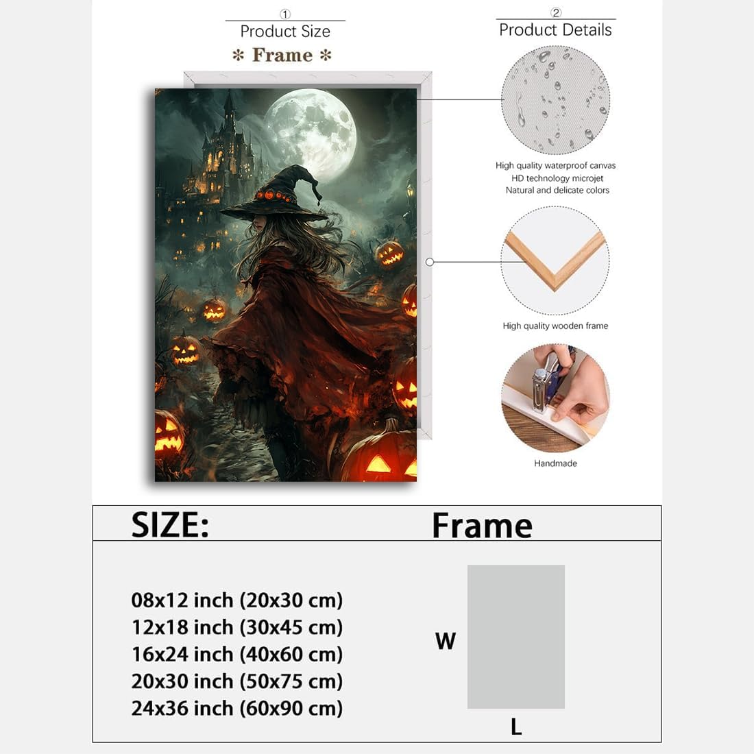 Dark and Moody Gothic Witch Poster Wall Art,Vintage Rustic Witch in Cloak with Castle Pumpkin Road Dark Gothic Poster,Goth Spooky Season Halloween Prints for Fantasy Office,24"x36" Framed