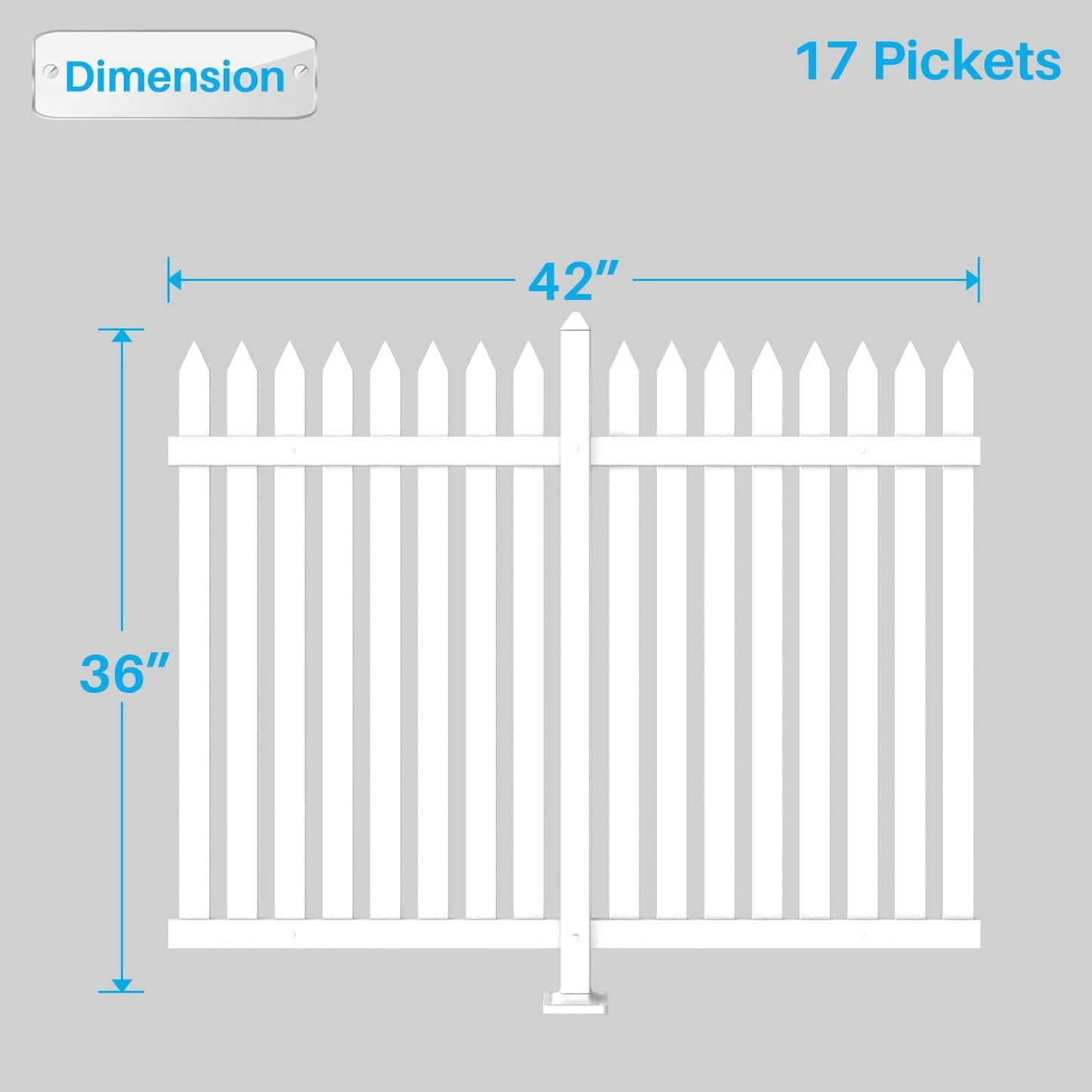 Patio 10 Sets Vinyl Picket Fence Panels 36" H x 84" W White PVC Decorative Fence for Front Yard Porch Patio Deck Pool Air Conditioner Fence Safety Dog Fence (34 Pickets, Straight)