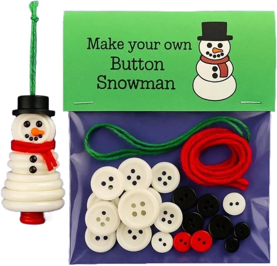 DIY Christmas Button Ornament Making Set - Snowman/Santa/Angel, Fun Holiday Craft Kit for All Ages, Ideal Xmas Tree Hanging Decor & Festive Gifts (10 pcs-C)