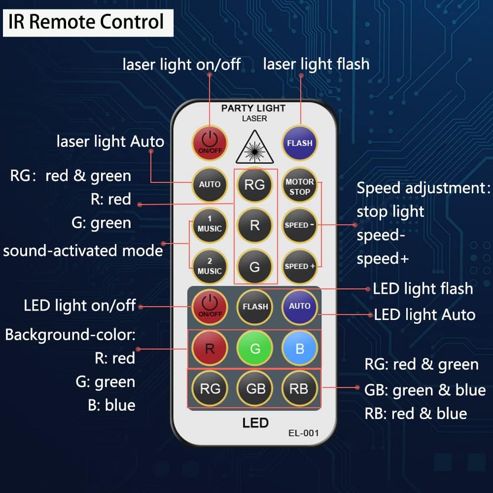 Party Lights Dj Disco Strobe Stage Lights Sound Activated Laser Llights Projector with Remote Control for Parties Bar Birthday Wedding Holiday Event Live Show Xmas Decorations