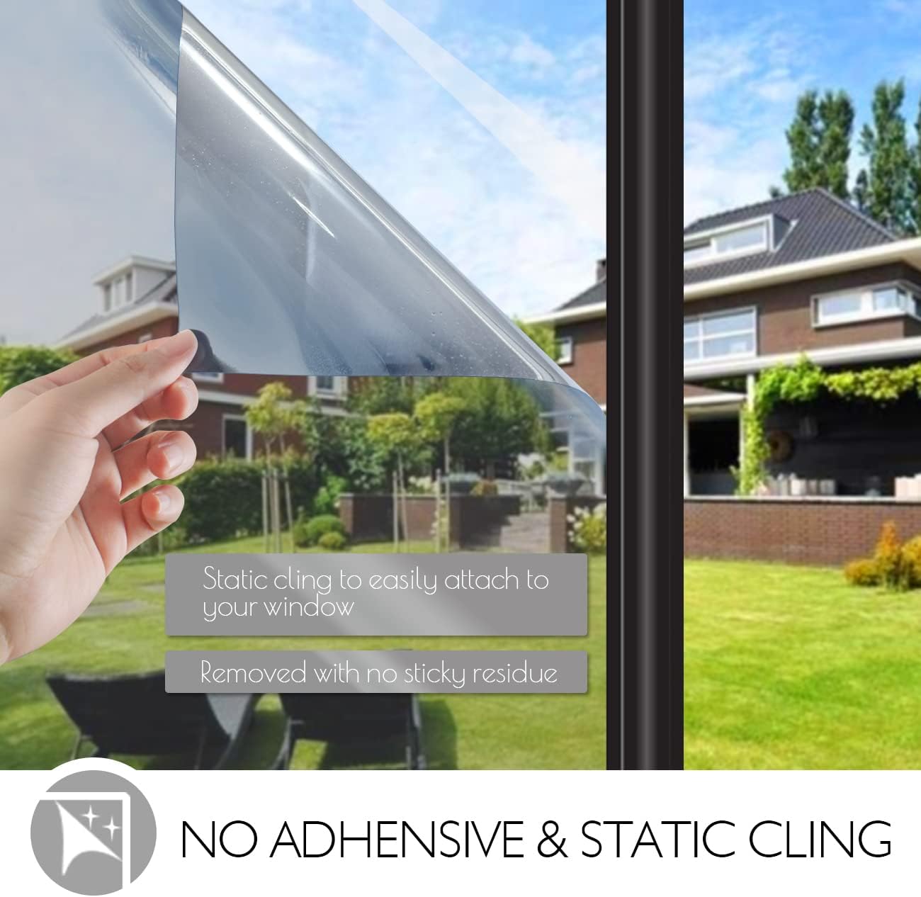 HIDBEA One Way Mirror Window Film Daytime Privacy, Reflective Window Tint for Home, Heat Control UV Blocking, Non-Adhesive Self Static Cling Window Sticker (Silver, 17.5 Inch x 13.1 Feet)
