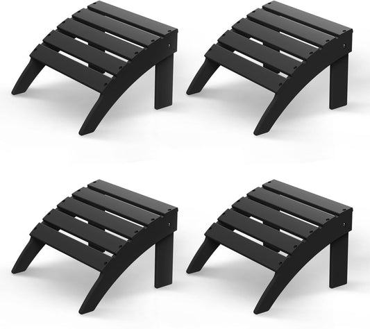 GREENVINES Adirondack-Ottoman | Set of 4 | HDPE Plastic | Outdoor Footrest | All Weather | Foot Rest | Foot Stool | Black | for Adirondack Chair | for Patio Backyard Pool