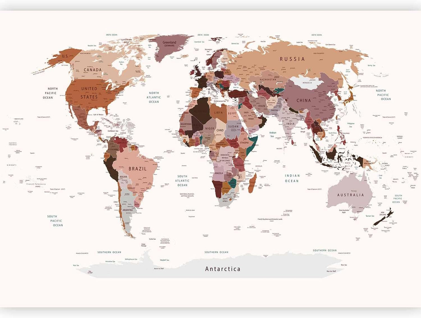 artgeist Premium Wall Mural World Map 118x83 in - XXL Non-Woven Wallpaper Fleece Wall Decor Photo Print Picture Image Design Home Map of The World k-B-0001-a-d